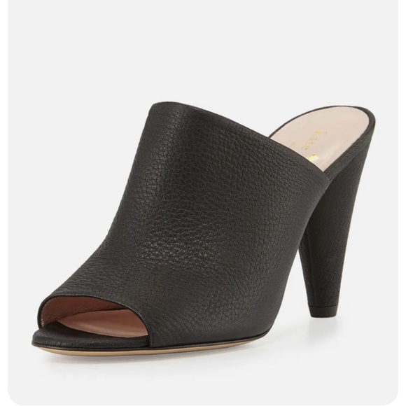 Kate Spade New York Bova peep-toe cone-heel mule black Pebble Leather 8.5 B - Picture 2 of 12
